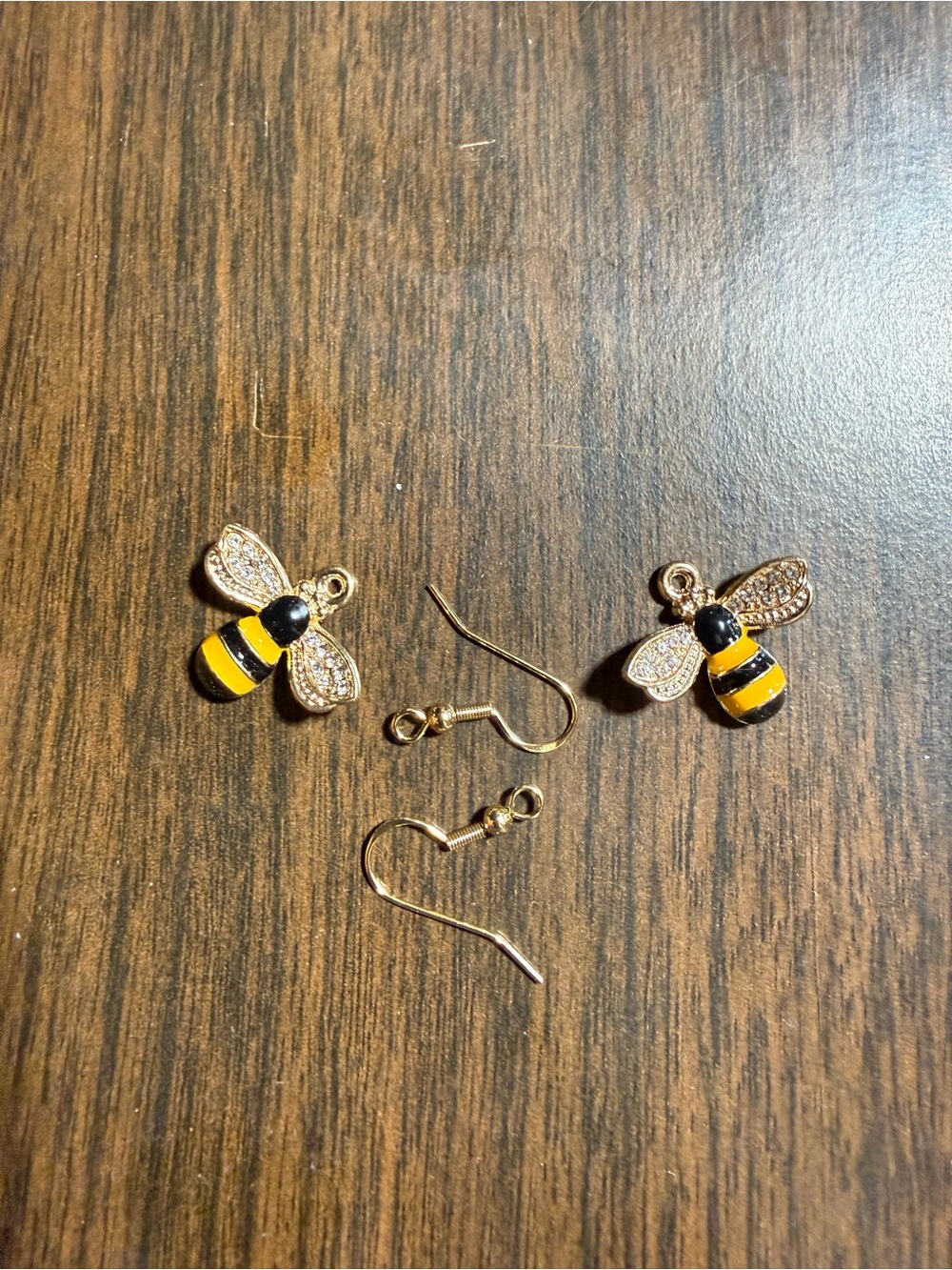Bee Dangle Earring Charms - Yellow & Black Enamel with Gold Wings